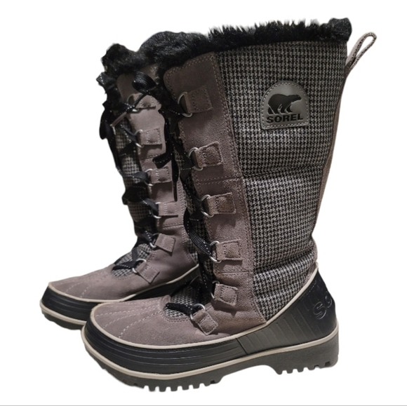 Sorel Shoes - Sorel Joan of Artic Tivoli II Gray Houndstooth Faux Fur Winter Snow Boots Size 9